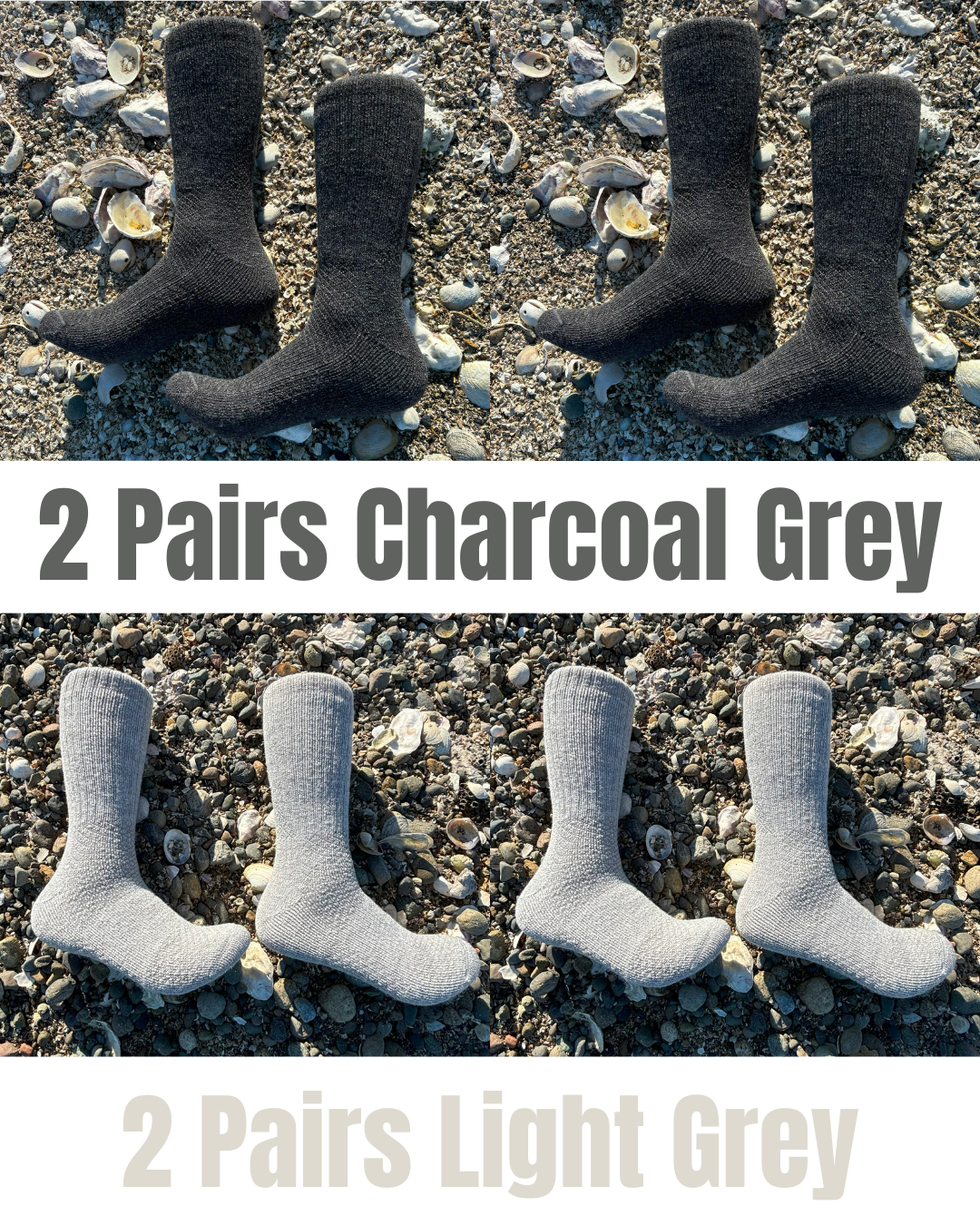 4-Pack Combo – Baby Alpaca Hiking Socks (2 Light Grey, 2 Charcoal) | Trail-Ready Comfort in Both Colors