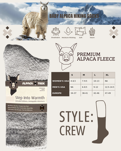 4-Pack Combo – Baby Alpaca Hiking Socks (2 Light Grey, 2 Charcoal) | Trail-Ready Comfort in Both Colors