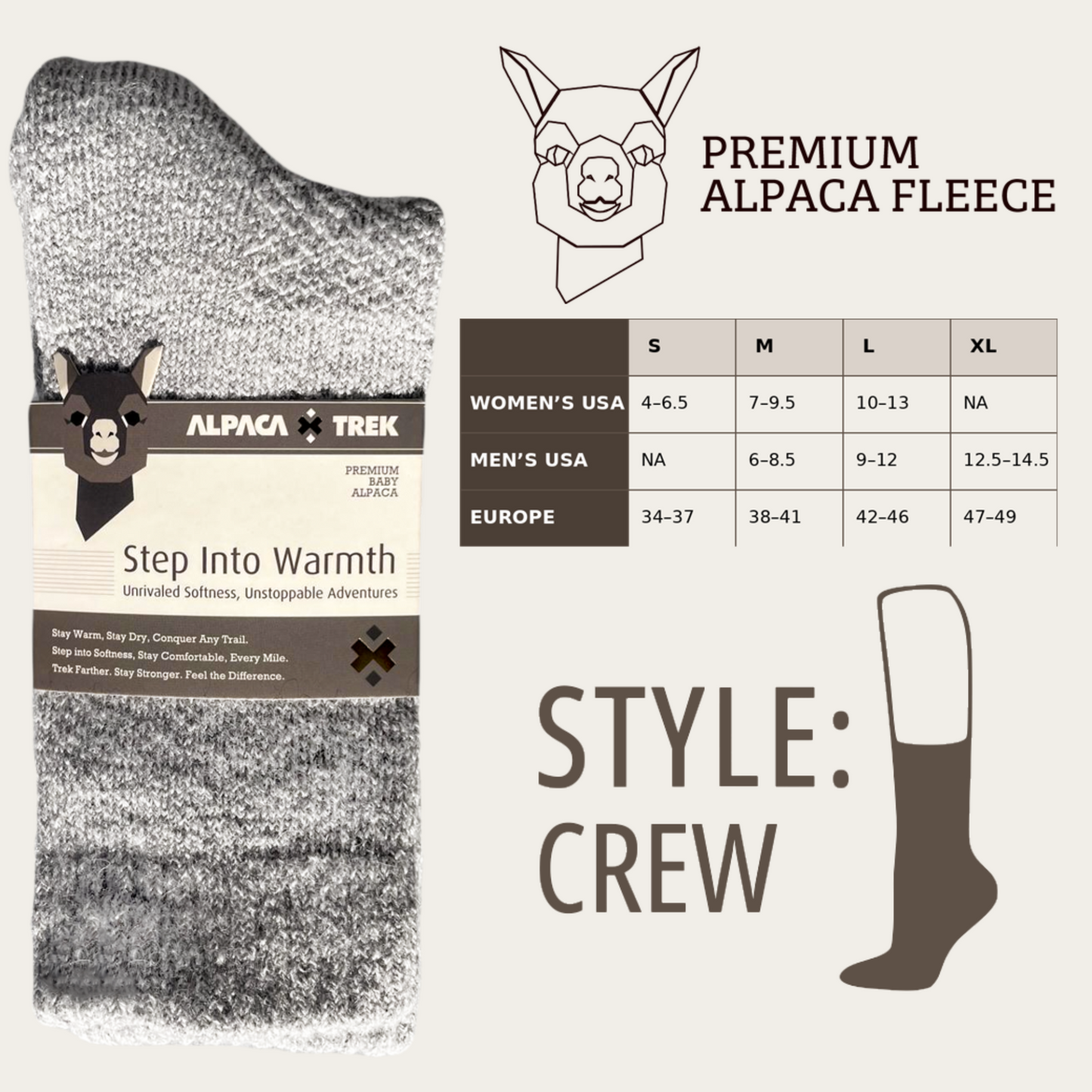 4-Pack Baby Alpaca Hiking Socks – Light Grey | Premium Comfort for Serious Hikers