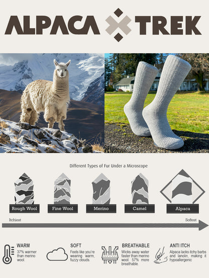 4-Pack Combo – Baby Alpaca Hiking Socks (2 Light Grey, 2 Charcoal) | Trail-Ready Comfort in Both Colors